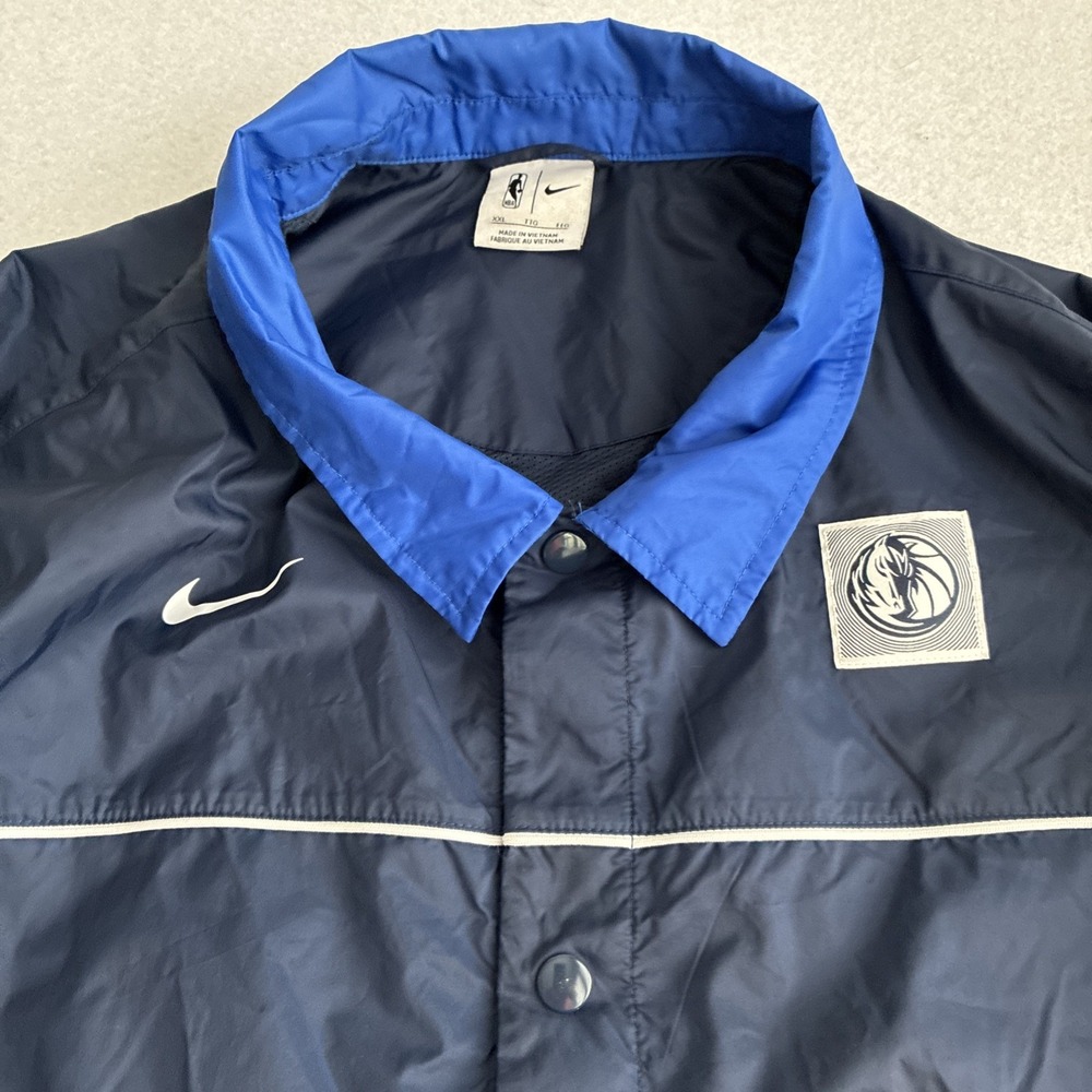 Nike Dallas Mavericks Mens Warmup Jacket Snap Buttons 2XL XXL Navy White NBA